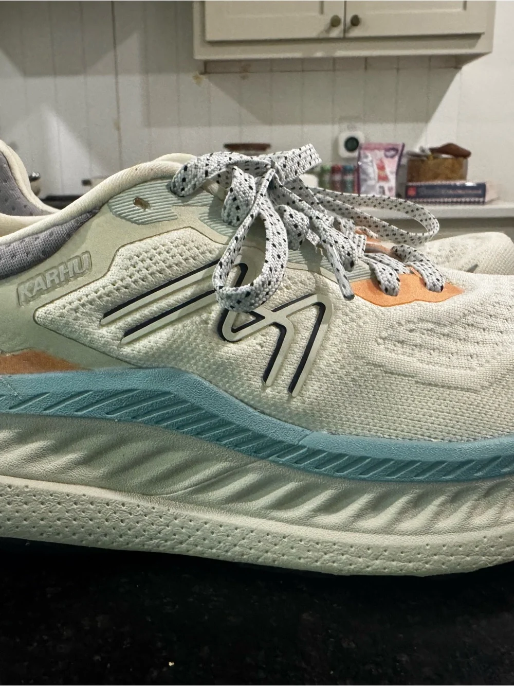 Mestari Run Women's White Athletic Shoes with Navy and Orange Accents